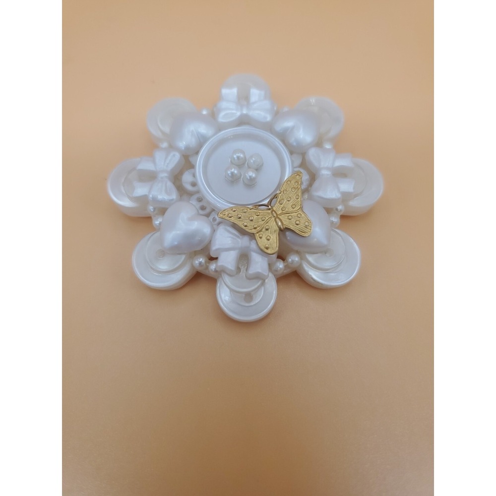 Vintage Hallmark Cards Button Butterfly Pin Back Brooch Gold Butterfly Hearts